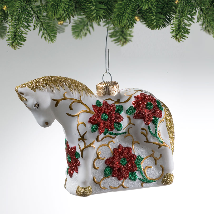 Poinsettia Pony Blown Glass Ornament